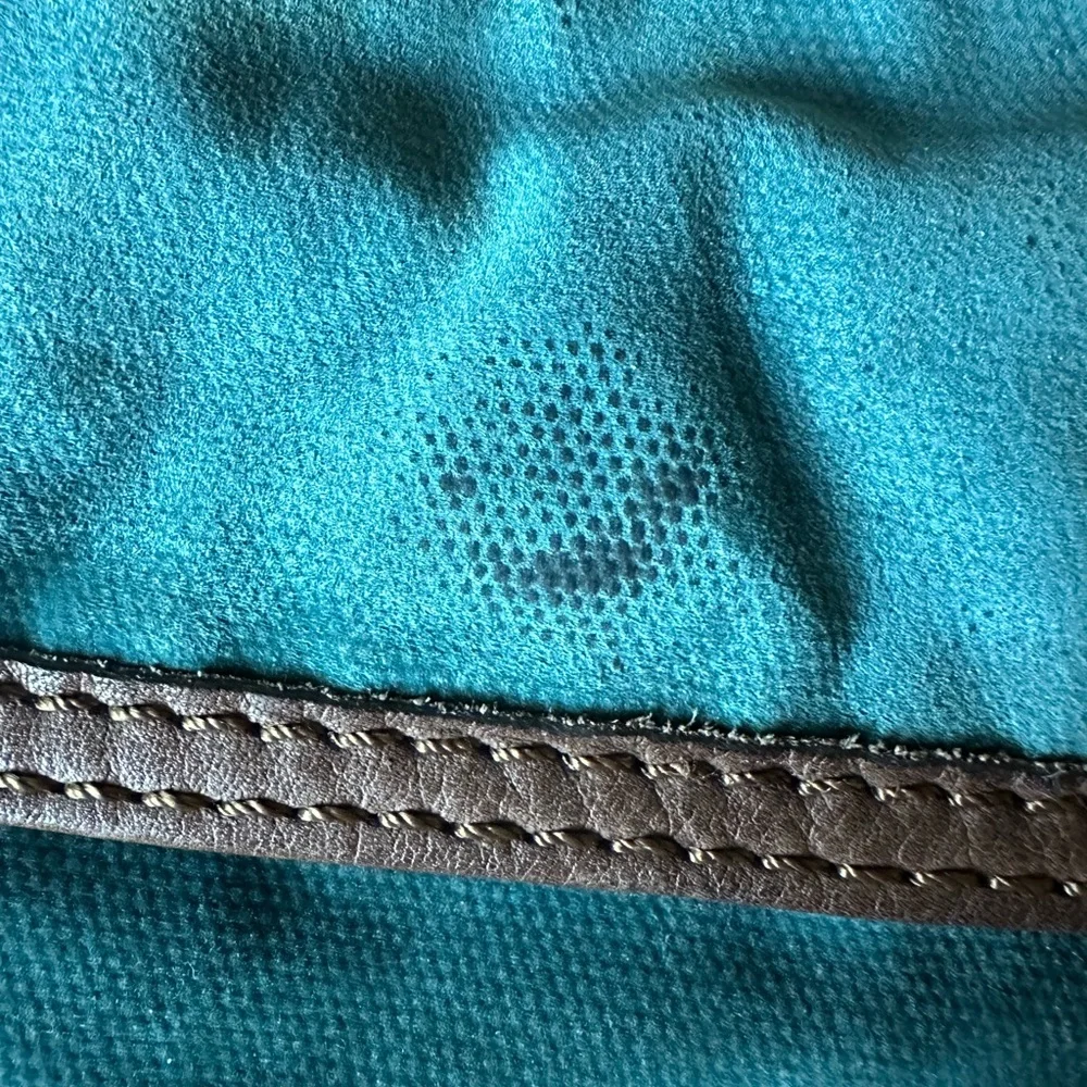 Fossil Teal Green Velvet Corduroy with Brown Leather Trim & Stitching Crossbody